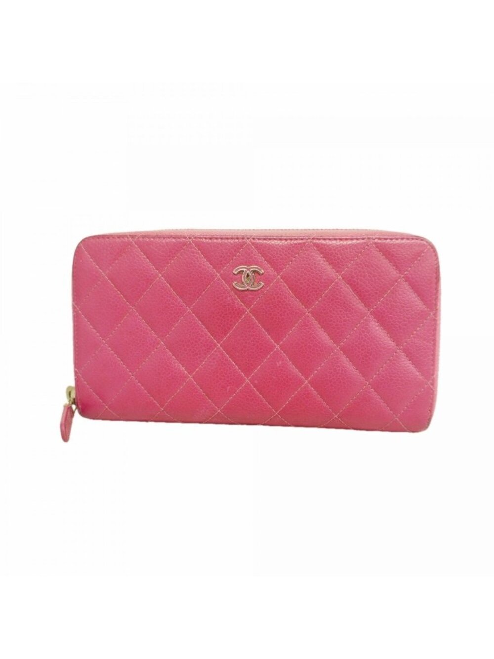Chanel Wallet Quilted Caviar Leather Pink Silver